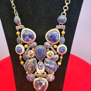 Elegant Blue and Gold Statement Necklace